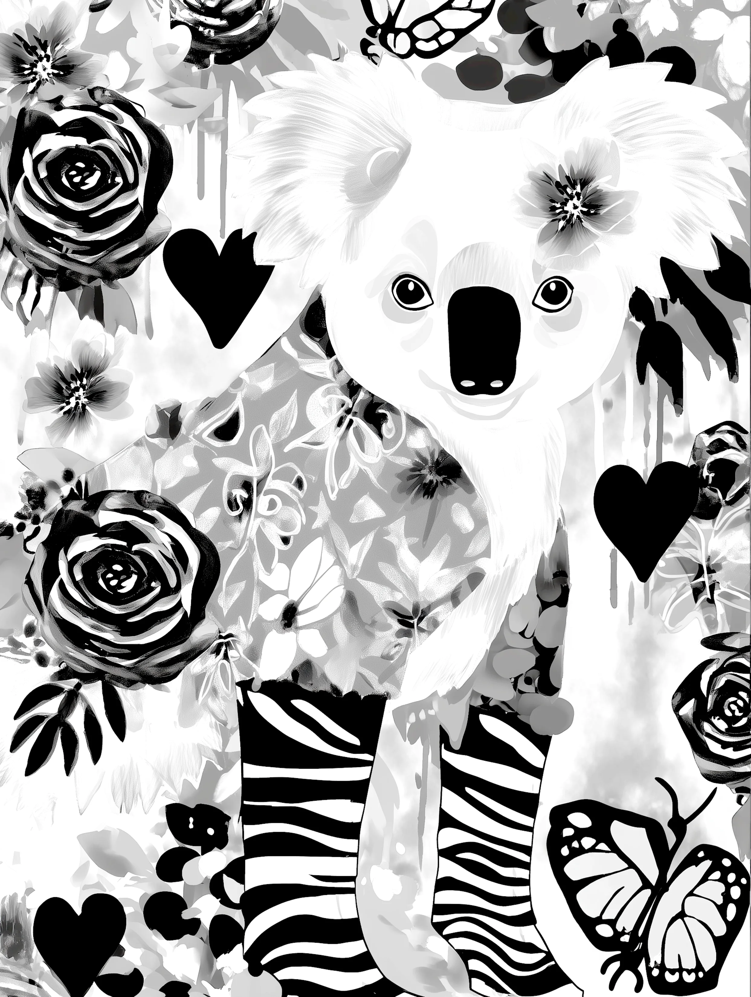 Free printable koala coloring page for adults featuring koala wearing socks